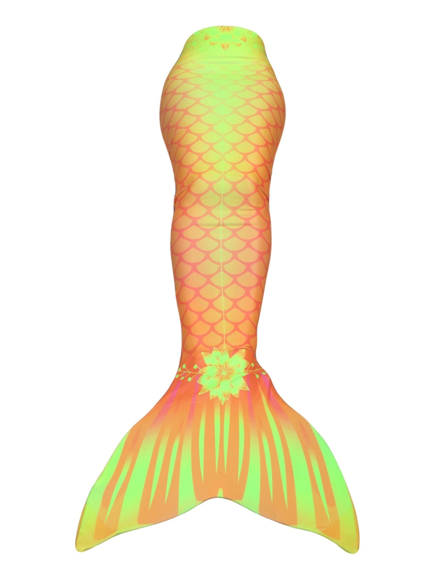 yellow mermaid tail with orange accents that is the perfect fabric mermaid tail for kids or adults