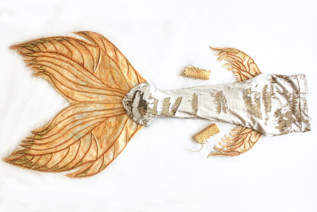 Gold sequin mermaid tail silicone fluke